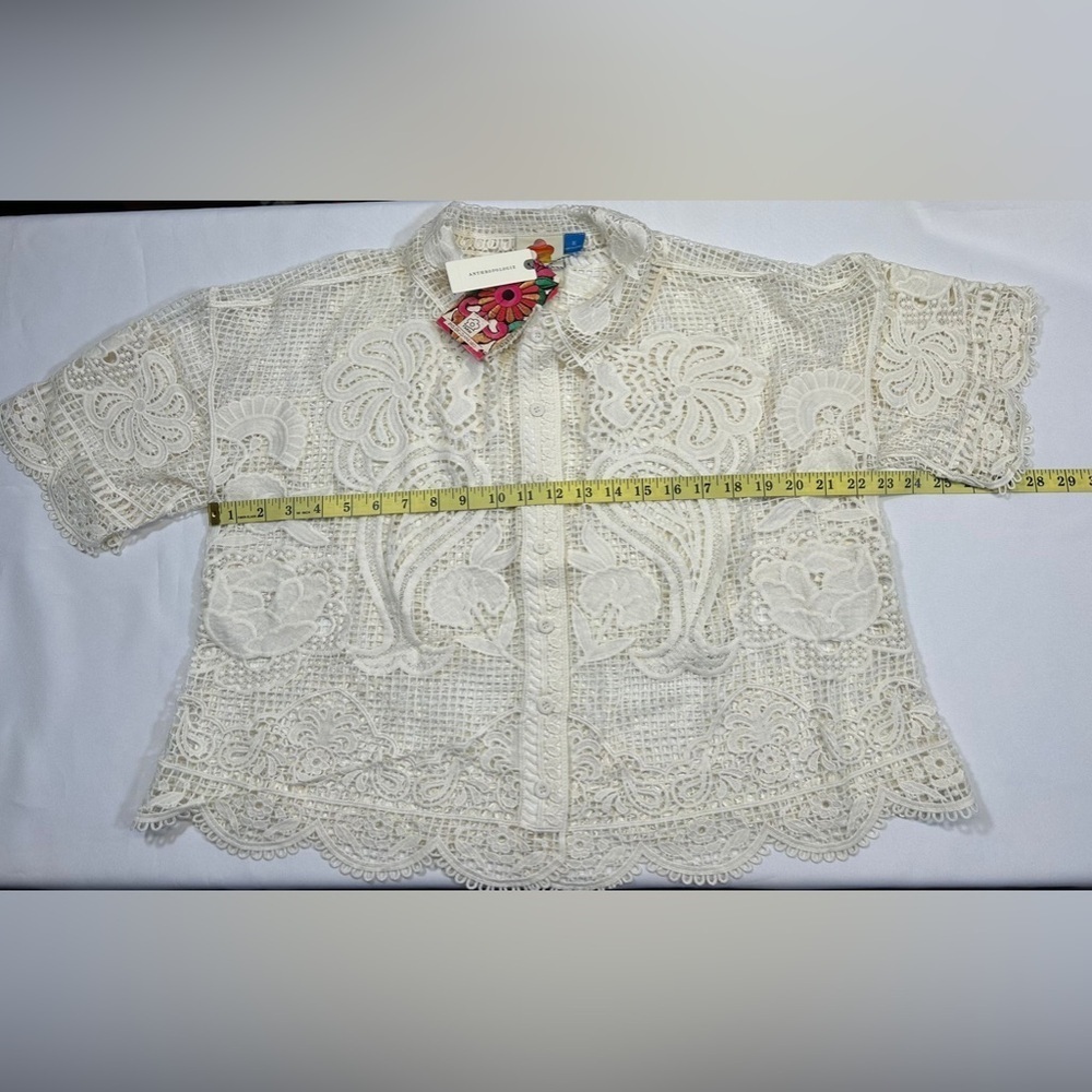 NWT Farm Rio x Anthropologie Short-Sleeve Lace Buttondown Shirt - Picture 5 of 7